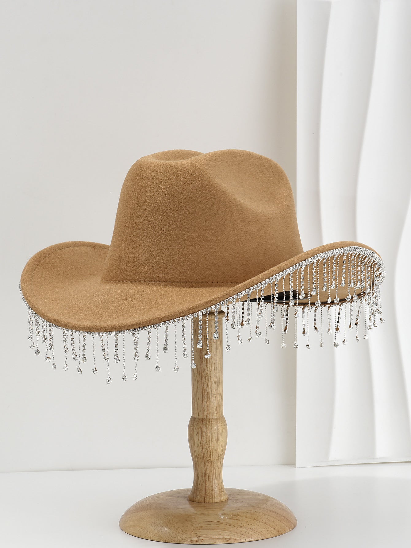 Fringe Decor Wide Brim Cowboy Hat High Crown Design