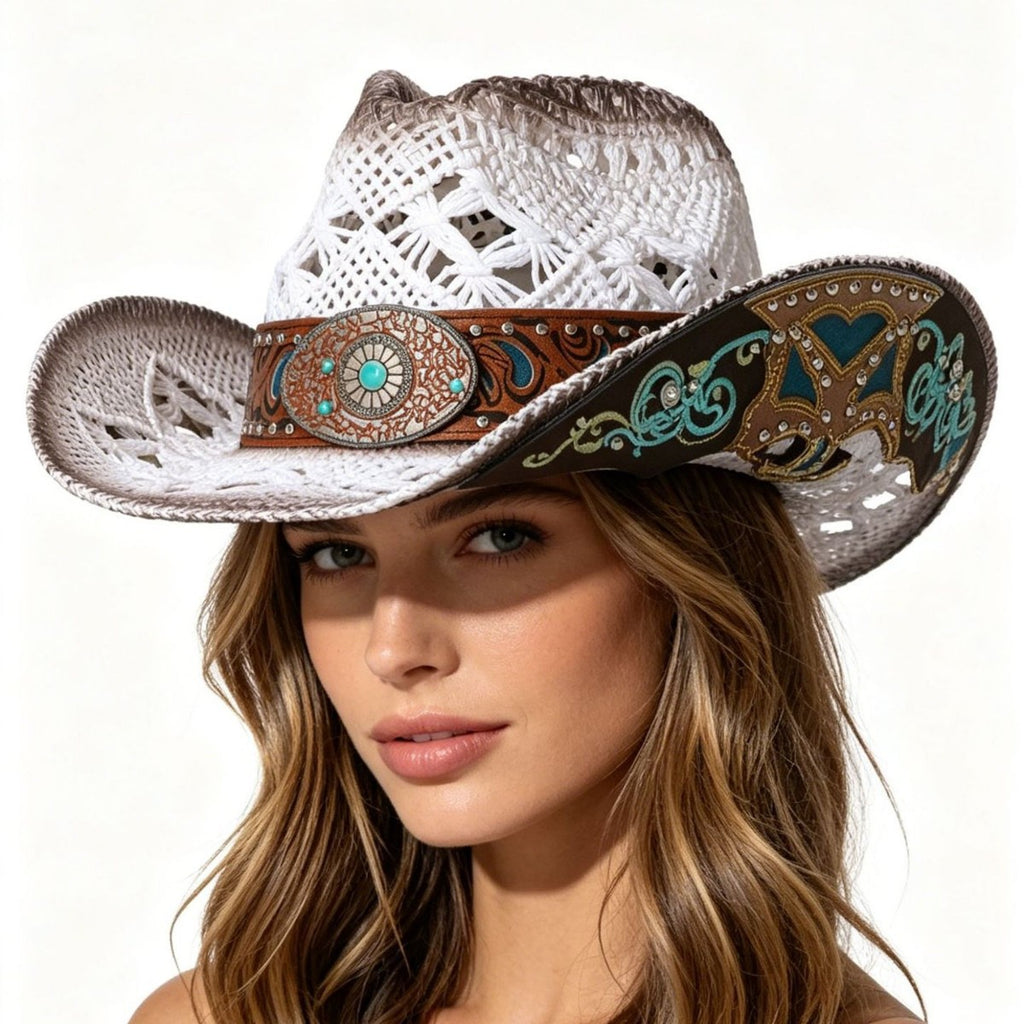 Vintage Open Weave Wide Brim Cowboy Hat