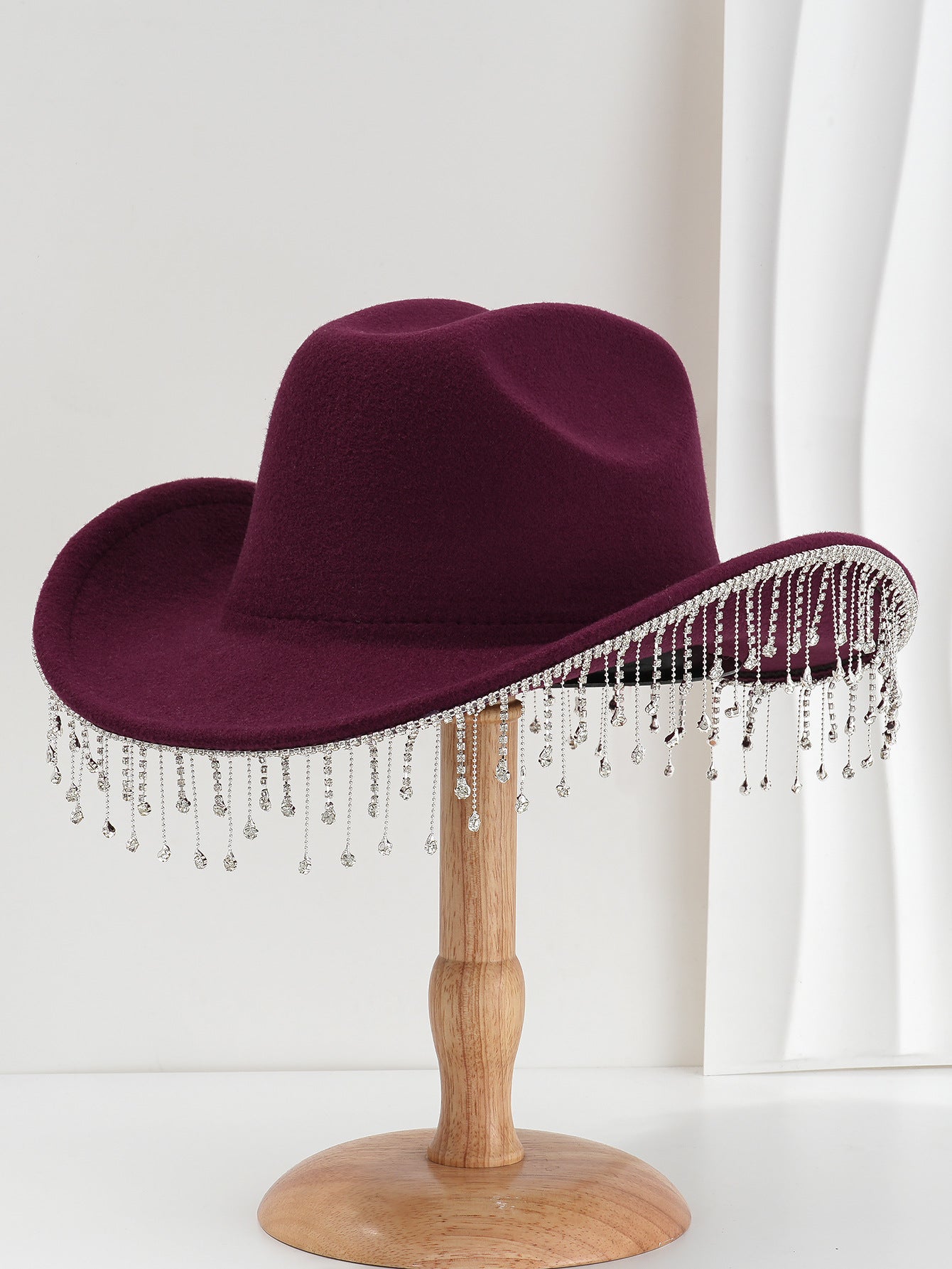 Fringe Decor Wide Brim Cowboy Hat High Crown Design