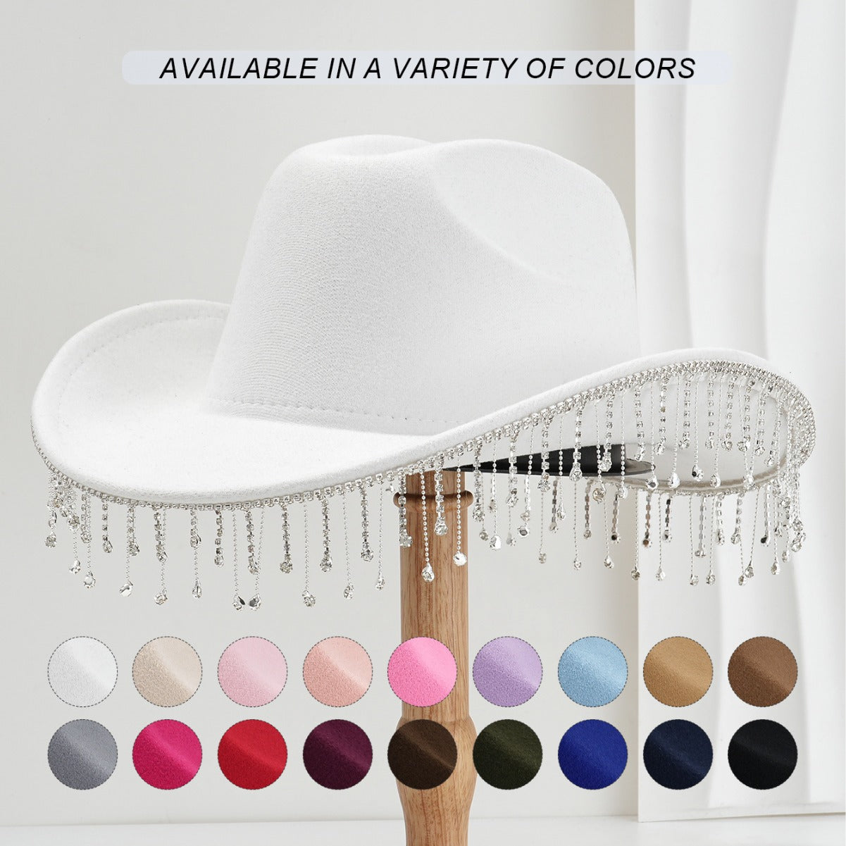 Fringe Decor Wide Brim Cowboy Hat High Crown Design
