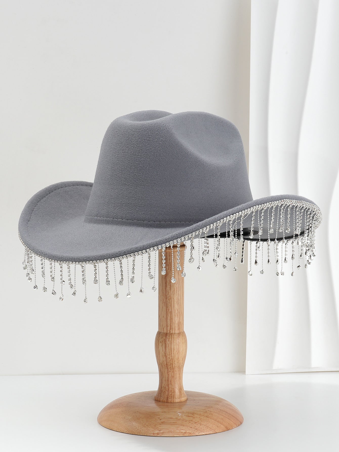 Fringe Decor Wide Brim Cowboy Hat High Crown Design