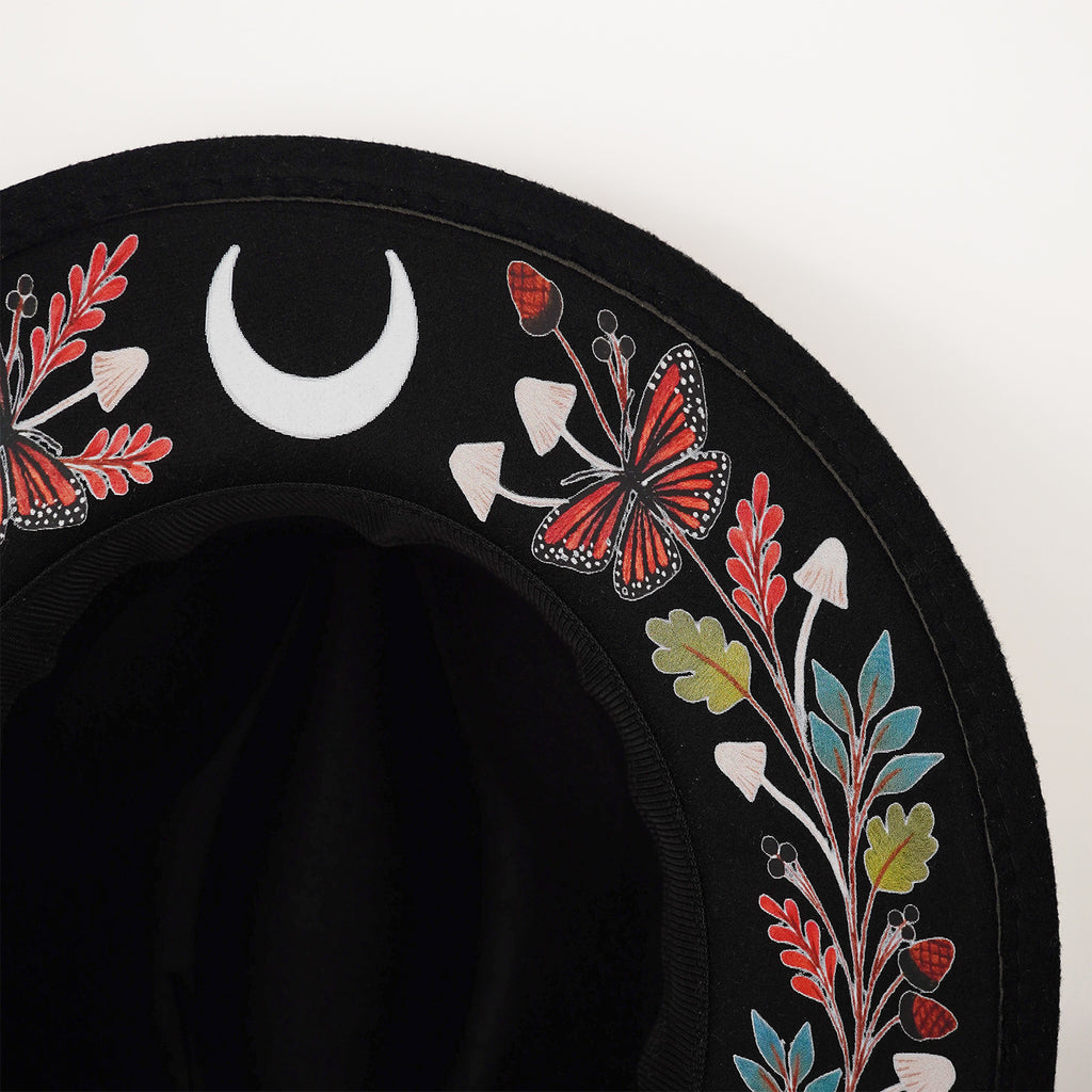 Embroidered Wide Brim Felt Hat