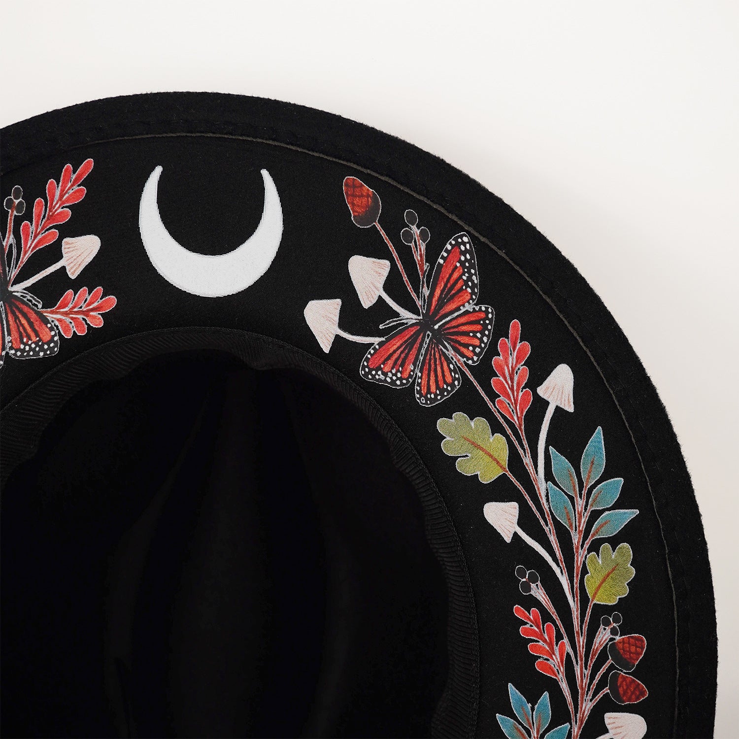 Embroidered Print Wide Brim Felt Hat Vintage Pattern Design