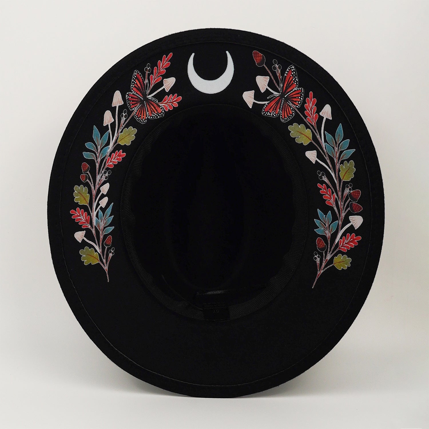 Embroidered Print Wide Brim Felt Hat Vintage Pattern Design