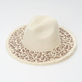 Leopard Print Woven Straw Wide Brim Hat