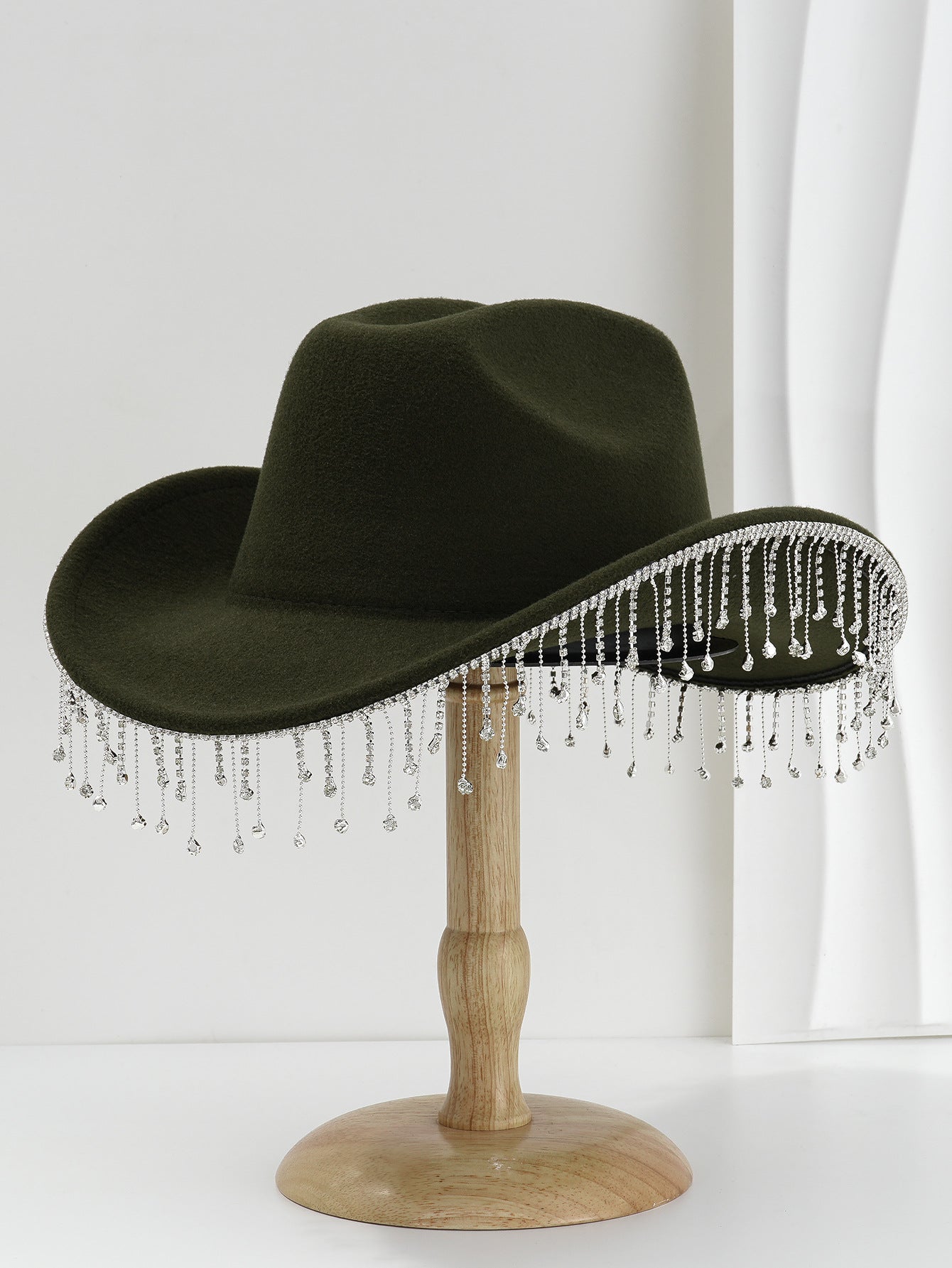 Fringe Decor Wide Brim Cowboy Hat High Crown Design