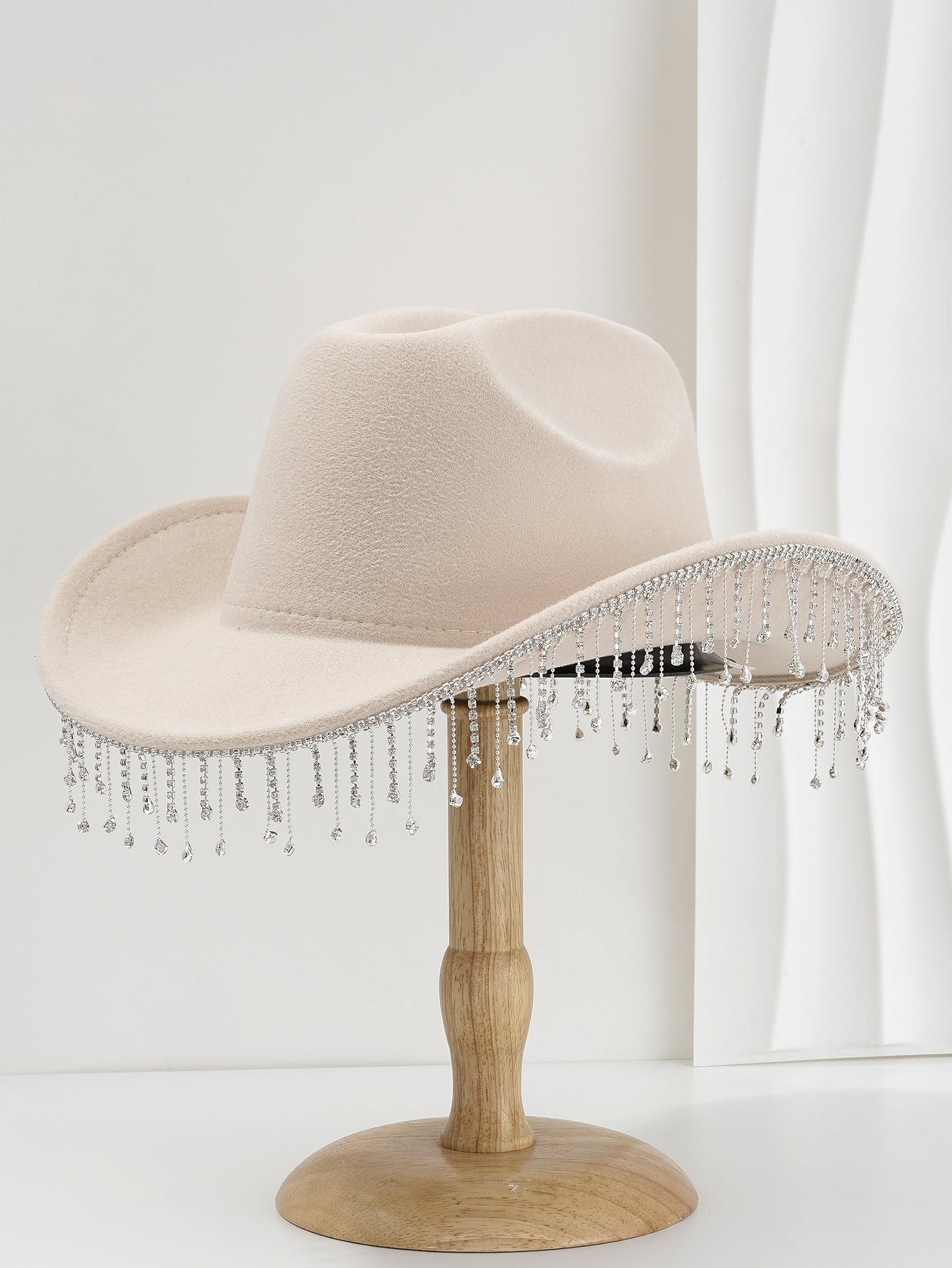 Fringe Decor Wide Brim Cowboy Hat High Crown Design