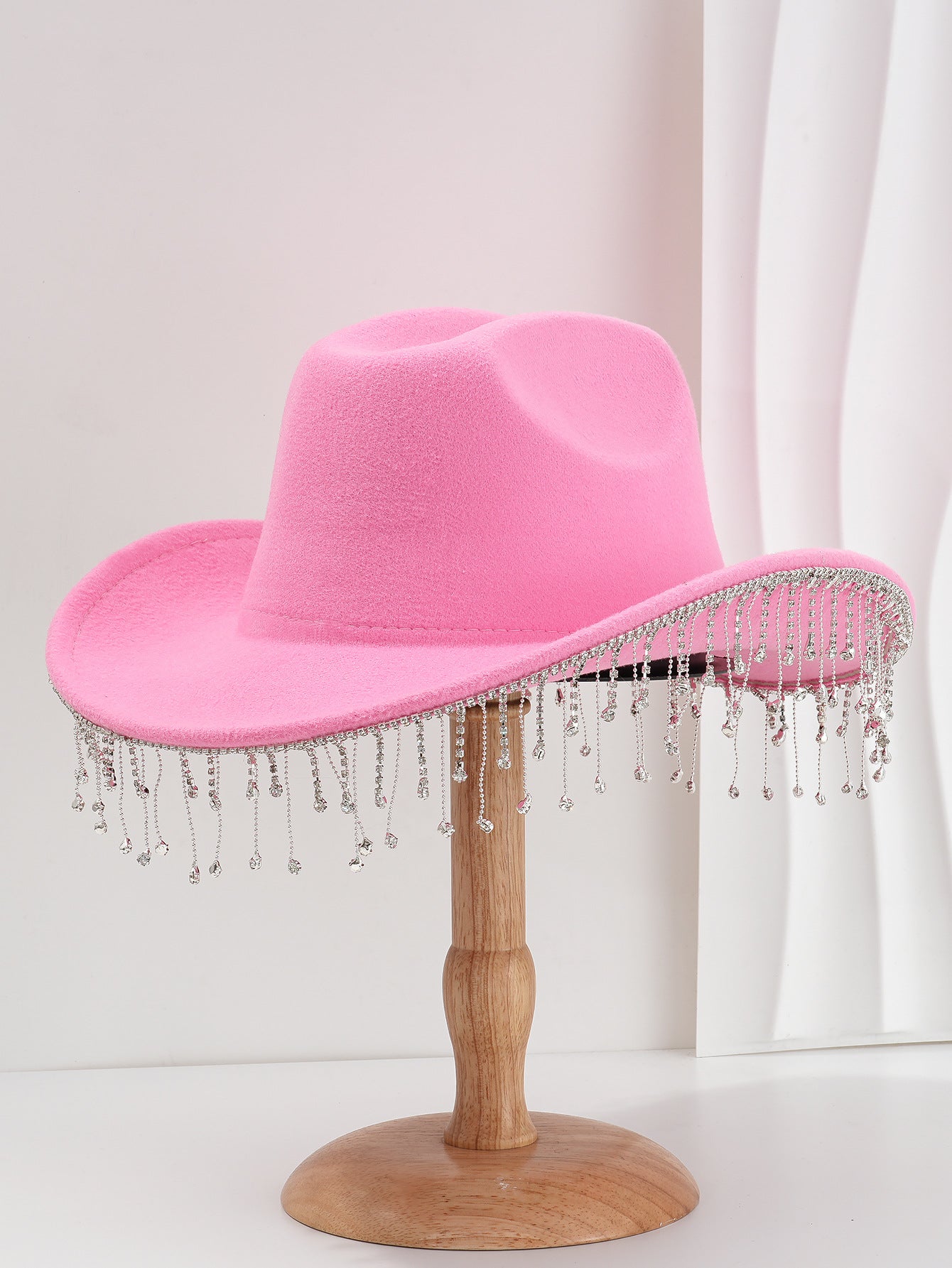 Fringe Decor Wide Brim Cowboy Hat High Crown Design