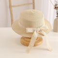 Woven Straw Wide Brim Hat with Lace Ribbon Band