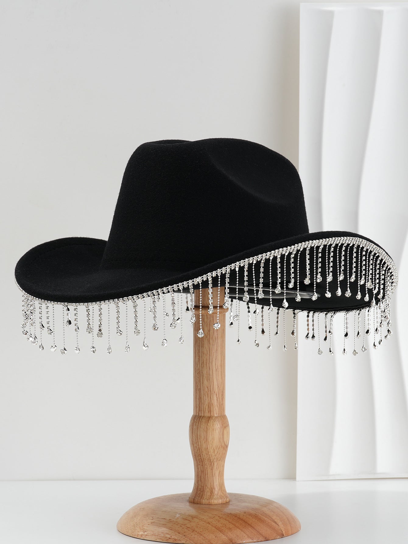 Fringe Decor Wide Brim Cowboy Hat High Crown Design
