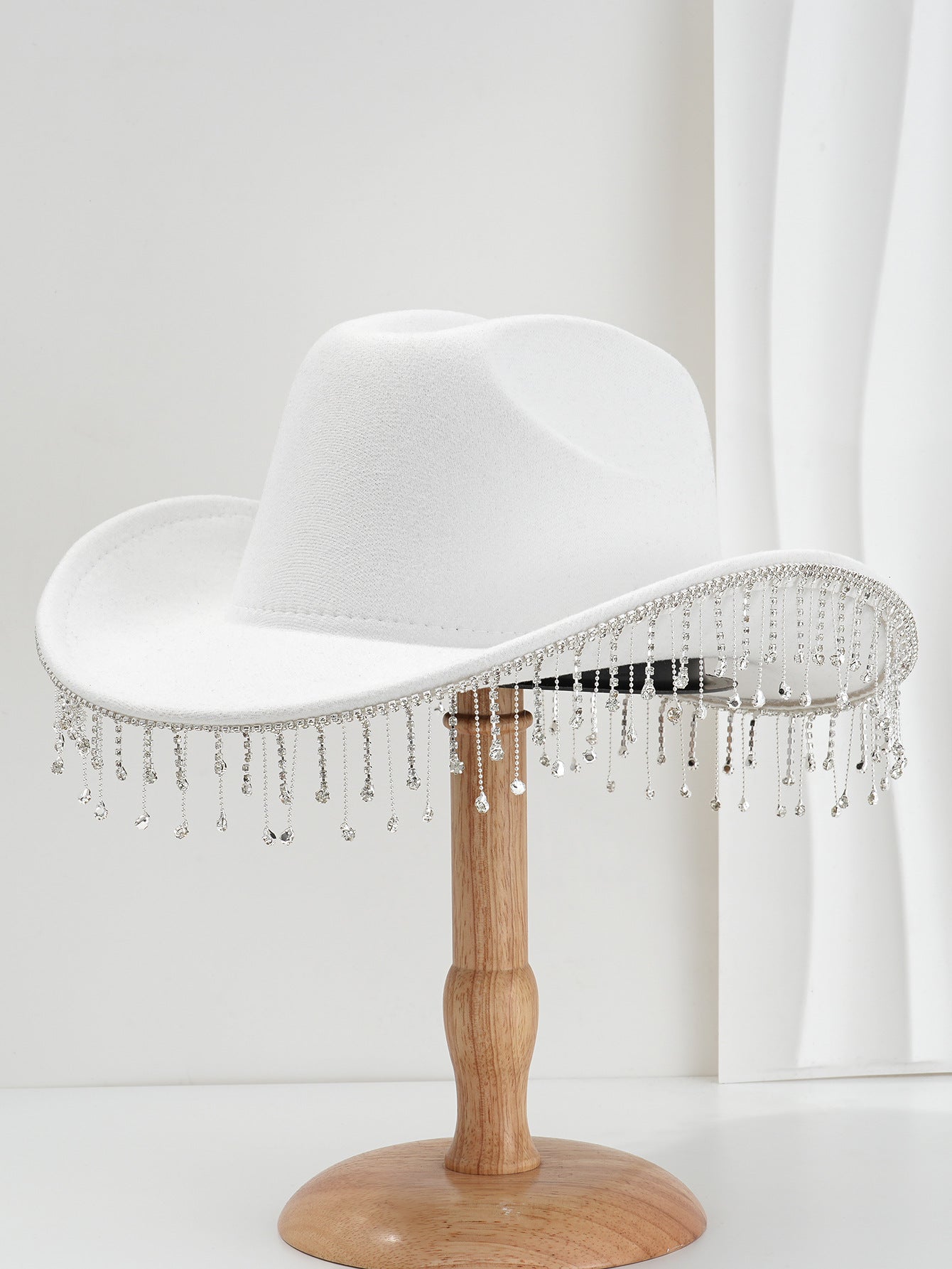 Fringe Decor Wide Brim Cowboy Hat High Crown Design