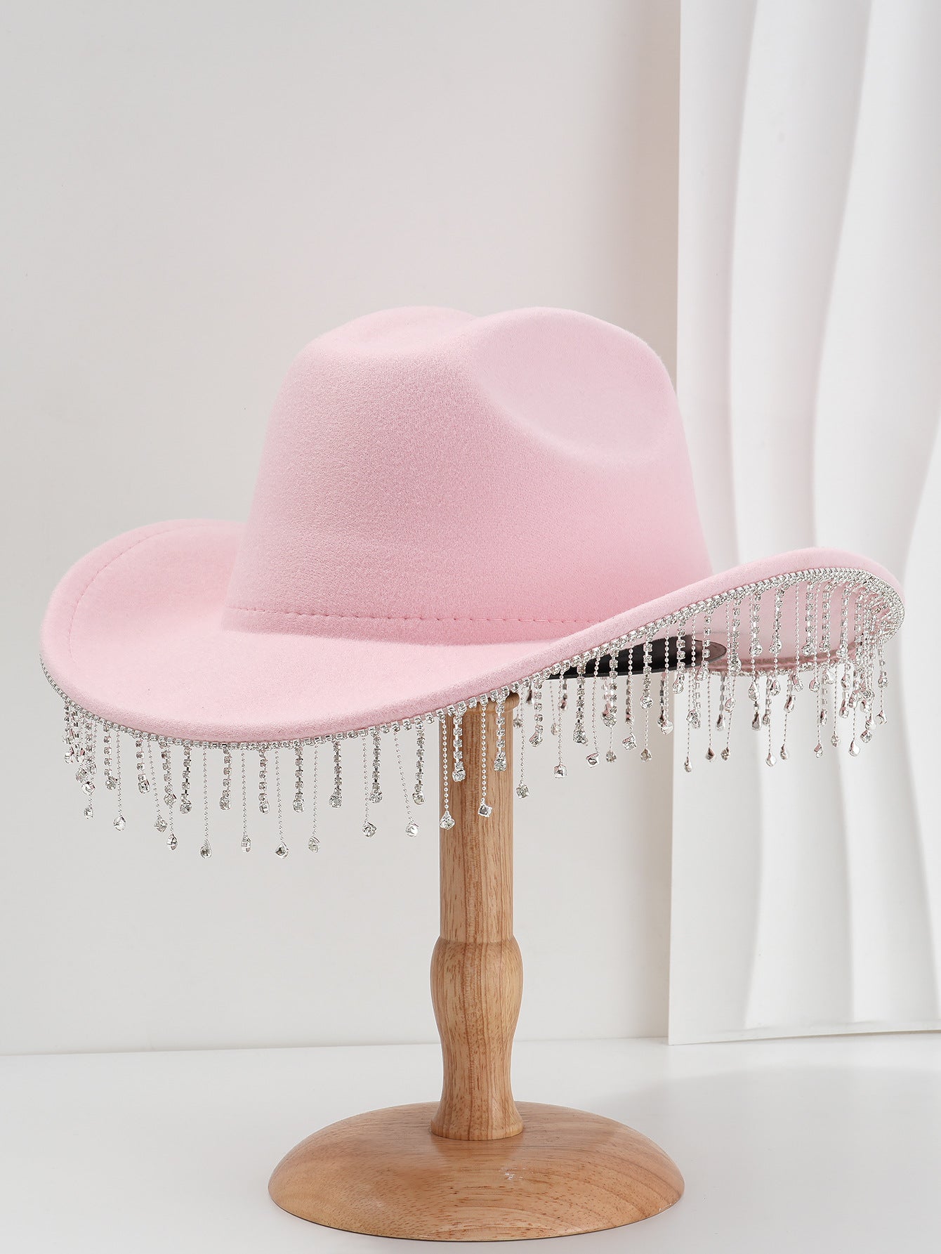 Fringe Decor Wide Brim Cowboy Hat High Crown Design