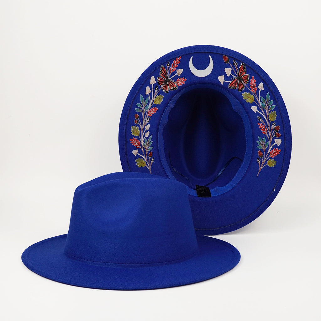 Embroidered Wide Brim Felt Hat