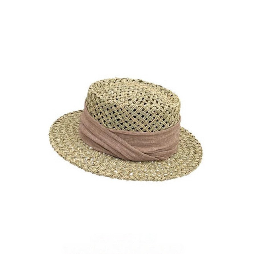 Woven Straw Wide Brim Hat with Bow Band