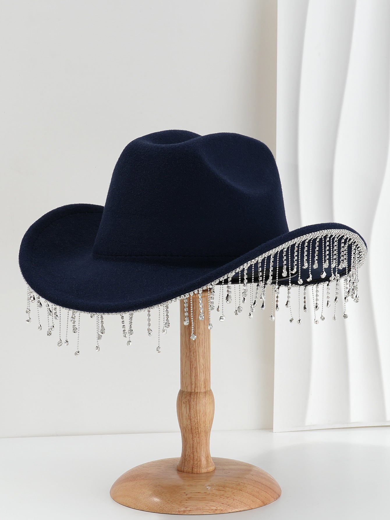 Fringe Decor Wide Brim Cowboy Hat High Crown Design