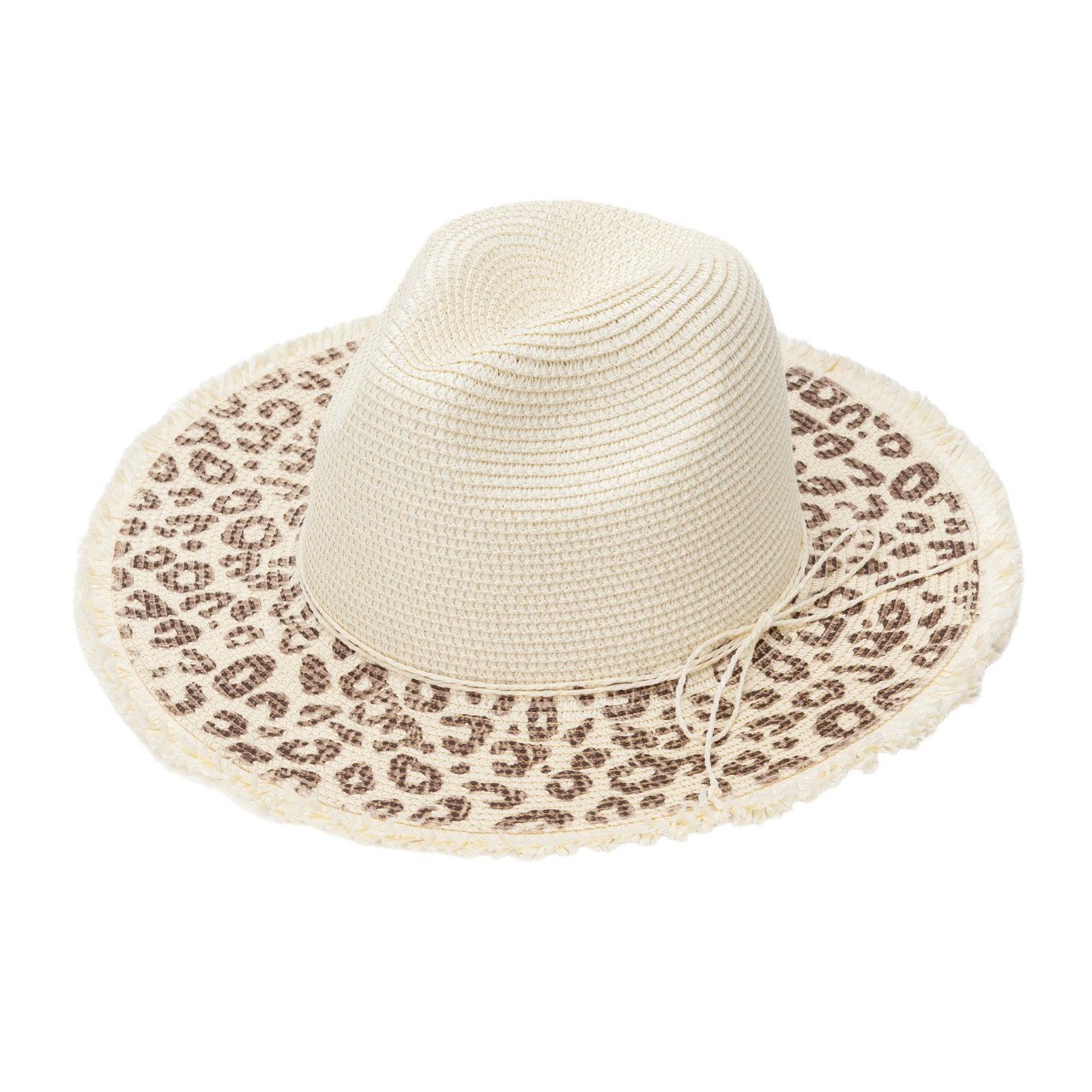 Leopard Print Woven Straw Hat Wide Brim Sun Hat