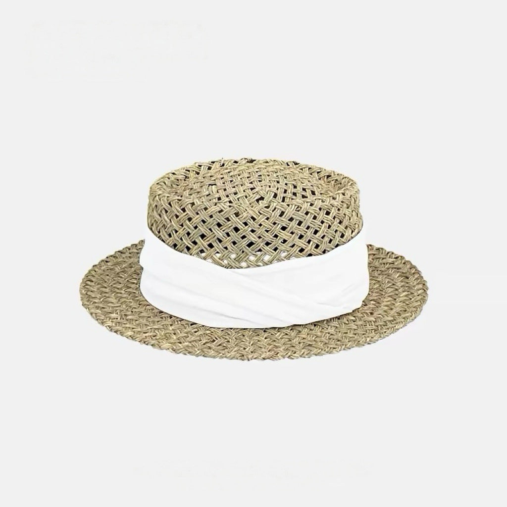 Woven Straw Wide Brim Hat with Bow Band
